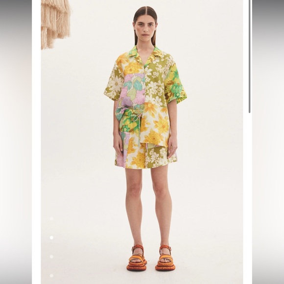 NWT Alemais Linen Patchwork Multicolor Floral Top - Picture 2 of 10